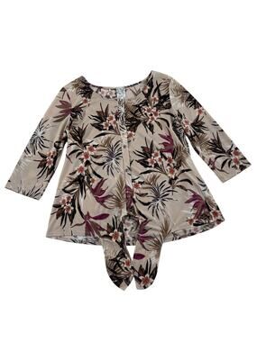 Naif Womens Half Sleeve Tied Blouse - Tan Floral / Tropical Print - XL